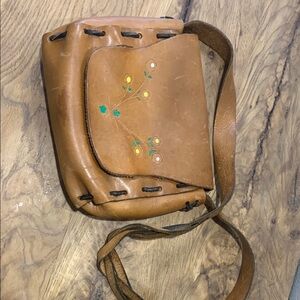 Vintage 70s Handmade Tan Leather Stamped and Painted Boho Western Festival Bag